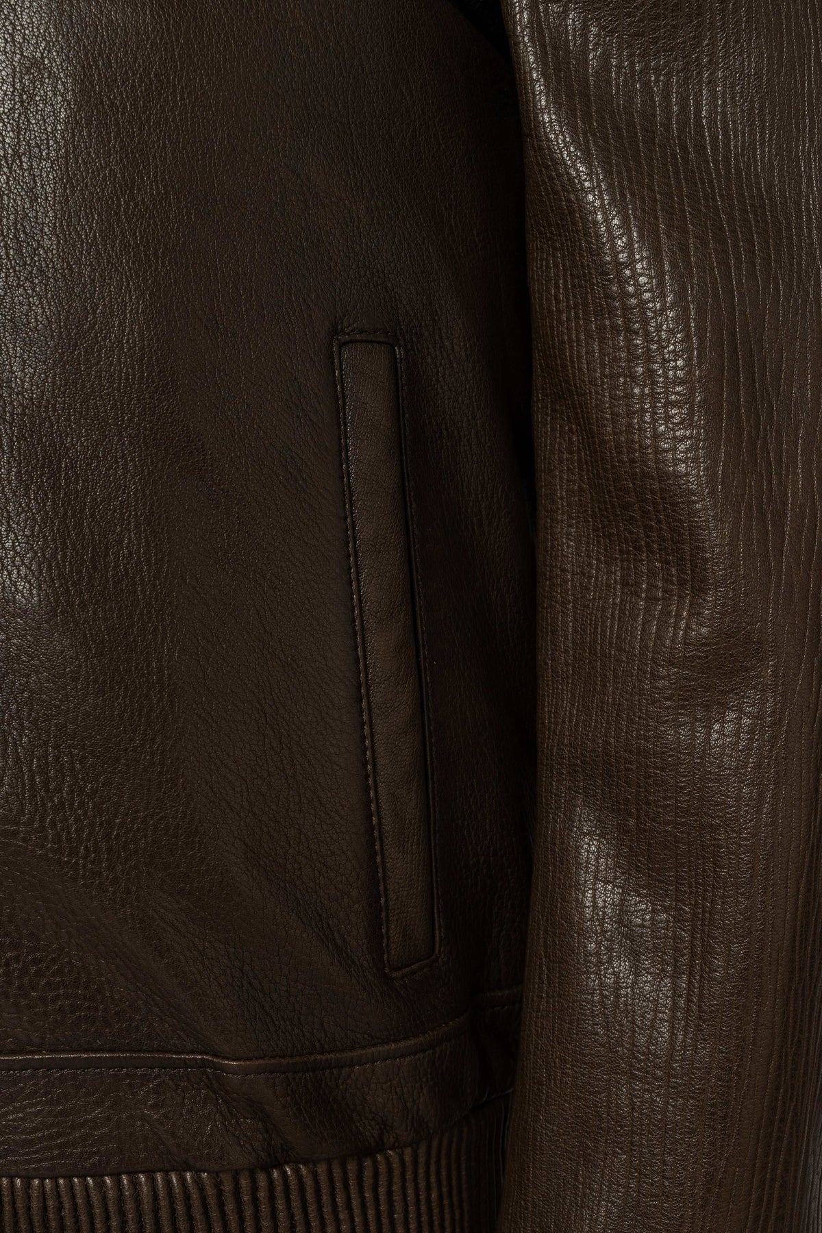 Hudson Dark Brown Leather Bomber Jacket made from premium lambskin with rib-knit cuffs and structured collar