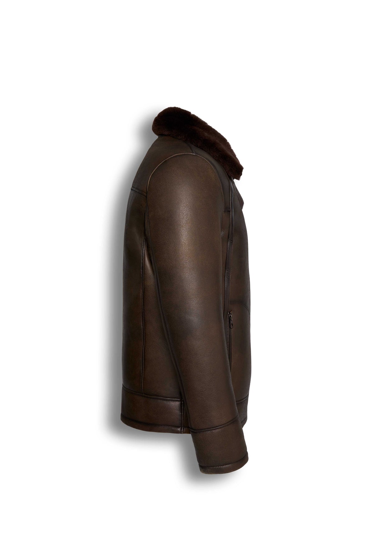 Dark brown Hudson Shearling Aviator leather jacket with shearling collar and distressed finish