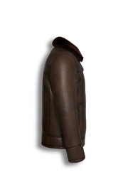Dark brown Hudson Shearling Aviator leather jacket with shearling collar and distressed finish