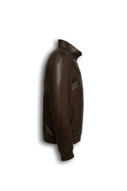 Hudson Dark Brown Leather Bomber Jacket made from premium lambskin with rib-knit cuffs and satin lining