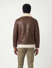 Hudson Brown Merino Shearling Leather Jacket with rich brown leather exterior and soft Merino shearling interior.
