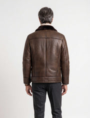Dark brown Hudson Shearling Aviator leather jacket with shearling collar and distressed finish