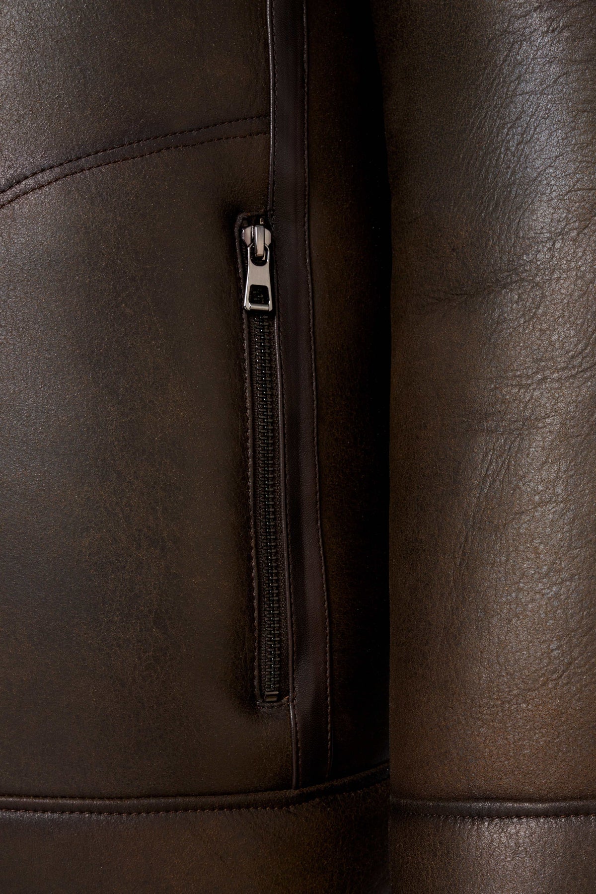 Dark brown Hudson Shearling Aviator leather jacket with shearling collar and distressed finish
