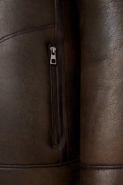 Dark brown Hudson Shearling Aviator leather jacket with shearling collar and distressed finish