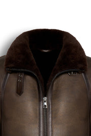 Dark brown Hudson Shearling Aviator leather jacket with shearling collar and detailed stitching