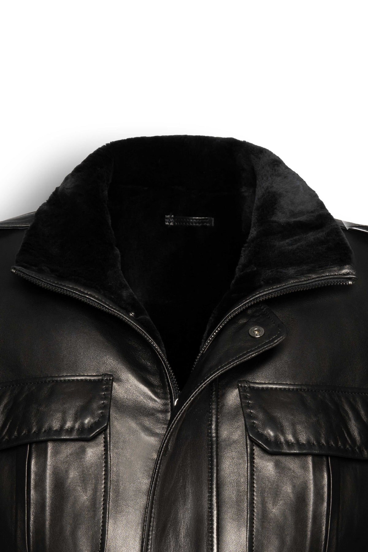 Hunter Field Leather Jacket black genuine leather shearling lined luxury field jacket