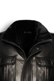 Hunter Field Leather Jacket black genuine leather shearling lined luxury field jacket