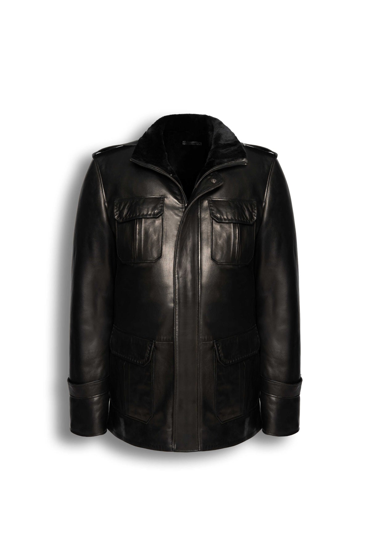 Hunter Field Leather Jacket black shearling lined luxury leather jacket