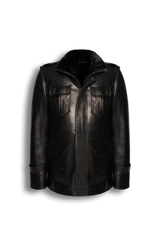 Hunter Field Leather Jacket black shearling lined luxury leather jacket
