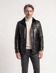 Hunter Field Leather Jacket black shearling lined luxury field jacket