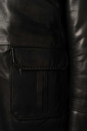 Black Hunter Field Leather Jacket with soft shearling lining