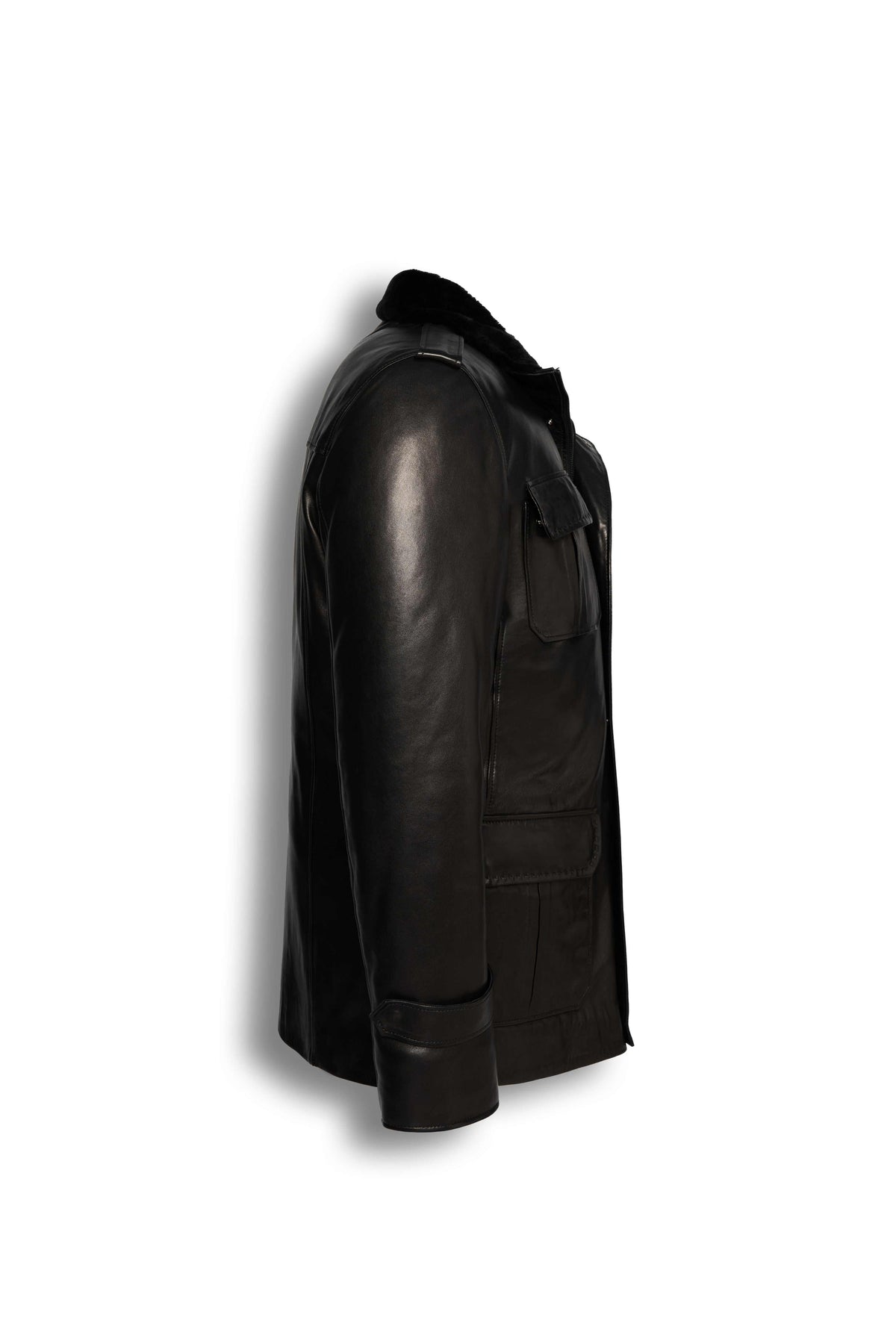 Black Hunter Field Leather Jacket with Shearling Lining