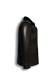 Black Hunter Field Leather Jacket with Shearling Lining