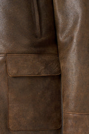 Kensington Shearling Leather Jacket in saddle brown made from genuine sheepskin with natural shearling lining