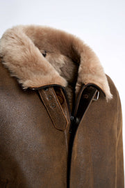 Kensington Shearling Leather Jacket in saddle brown made of genuine sheepskin with natural shearling lining