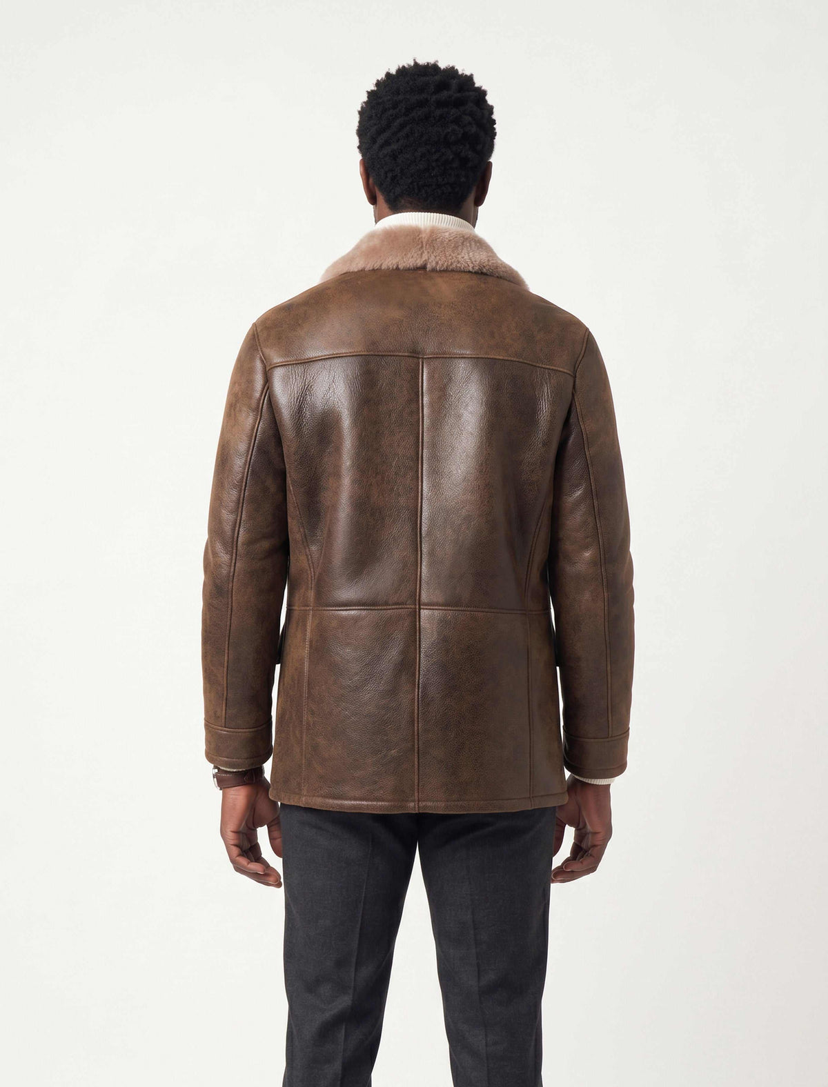Kensington Shearling Leather Jacket in saddle brown with genuine sheepskin and natural shearling lining, elegant British outerwear style