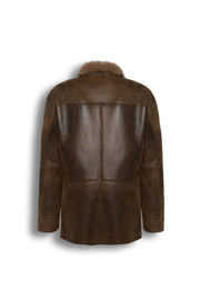 Kensington Shearling Leather Jacket in saddle brown made of genuine sheepskin with natural shearling lining