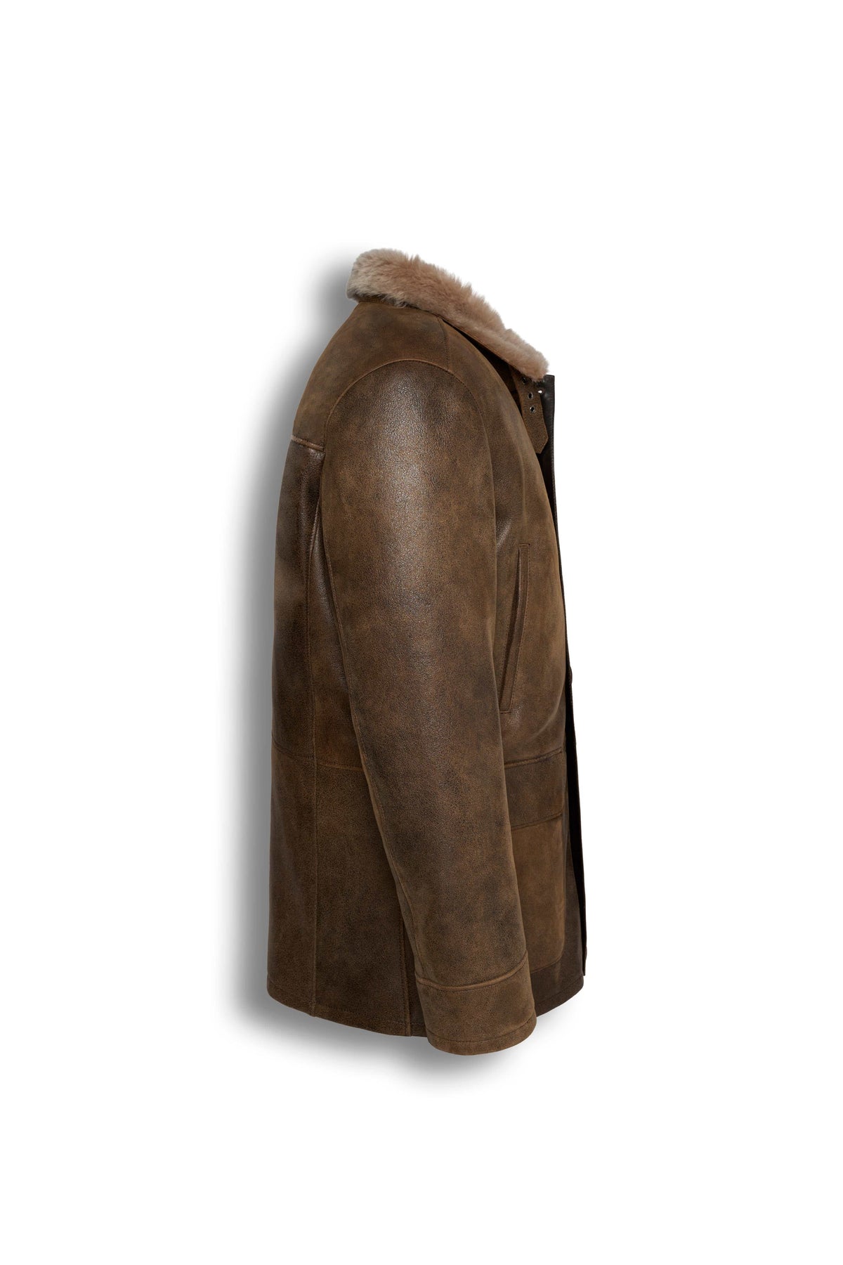 Kensington Shearling Leather Jacket in saddle brown with genuine sheepskin and natural shearling wool lining