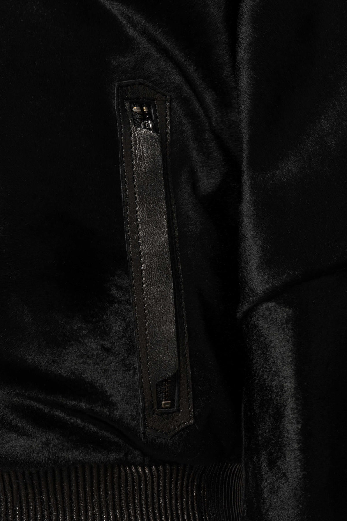 Black sheared fur bomber jacket with mink collar, handmade in Turkey