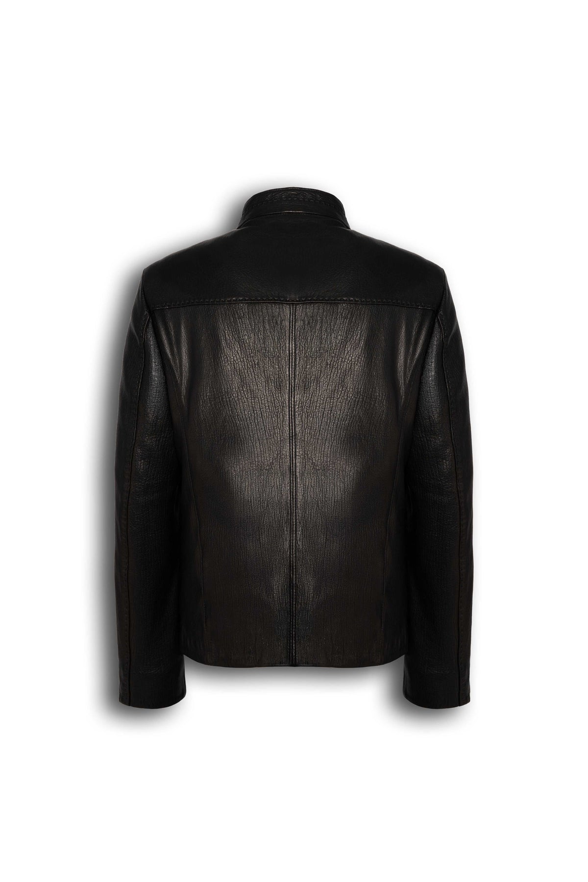 Nero Signature Leather Racer Jacket handcrafted from premium lamb leather with dual zip chest pockets and sleek stand collar