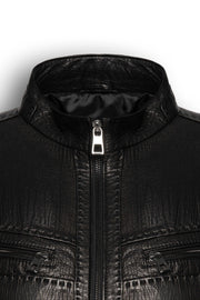 Nero Signature Leather Racer Jacket in premium lamb leather with zip pockets and stand collar