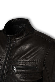 Nero Signature Leather Racer Jacket in premium lamb leather with dual zip chest pockets and sleek stand collar
