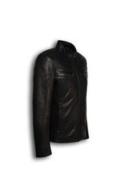 Zalvaro Nero Signature Leather Racer Jacket in premium lamb leather with dual zip chest pockets and stand collar