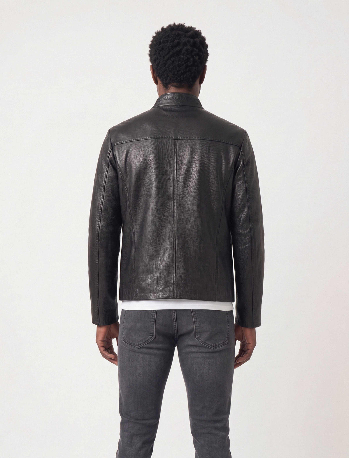 Zalvaro Nero Signature Leather Racer Jacket in premium lamb leather with dual zip pockets and sleek stand collar