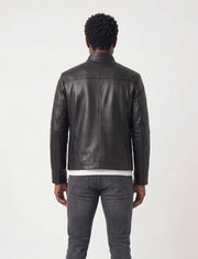 Zalvaro Nero Signature Leather Racer Jacket in premium lamb leather with dual zip pockets and sleek stand collar