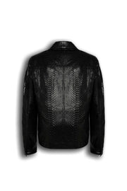 Nero Black Genuine Python Leather Trucker Jacket with unique natural python scale pattern and premium metal hardware