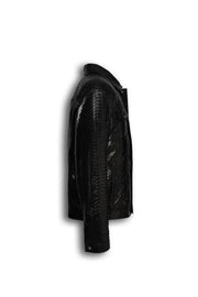 Nero Black Genuine Python Leather Trucker Jacket with unique python scale pattern and structured chest pockets