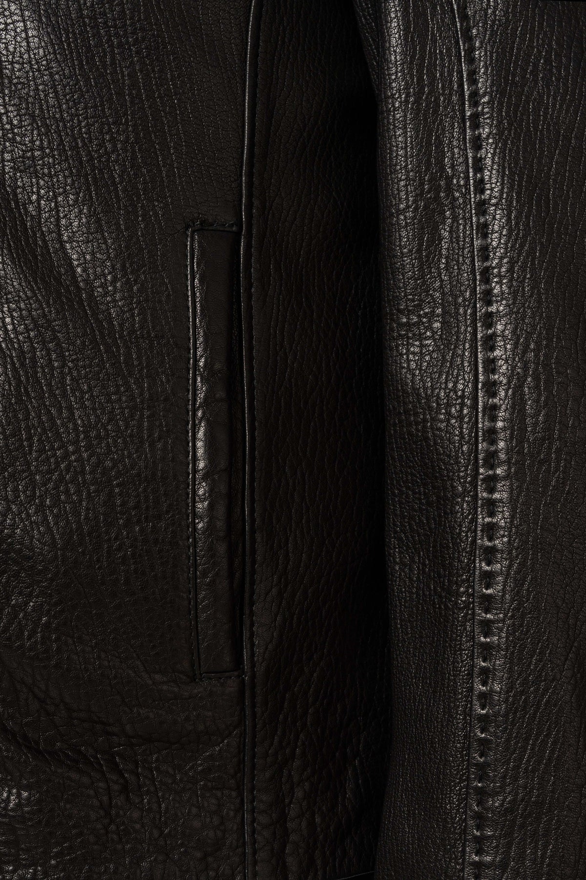 Nero Signature Leather Racer Jacket in premium lamb leather with dual zip pockets and sleek stand collar