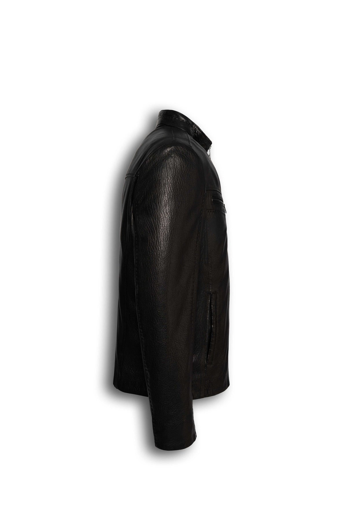 Nero Signature Leather Racer Jacket in premium lamb leather with dual zip pockets and stand collar