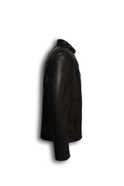 Nero Signature Leather Racer Jacket in premium lamb leather with dual zip pockets and stand collar