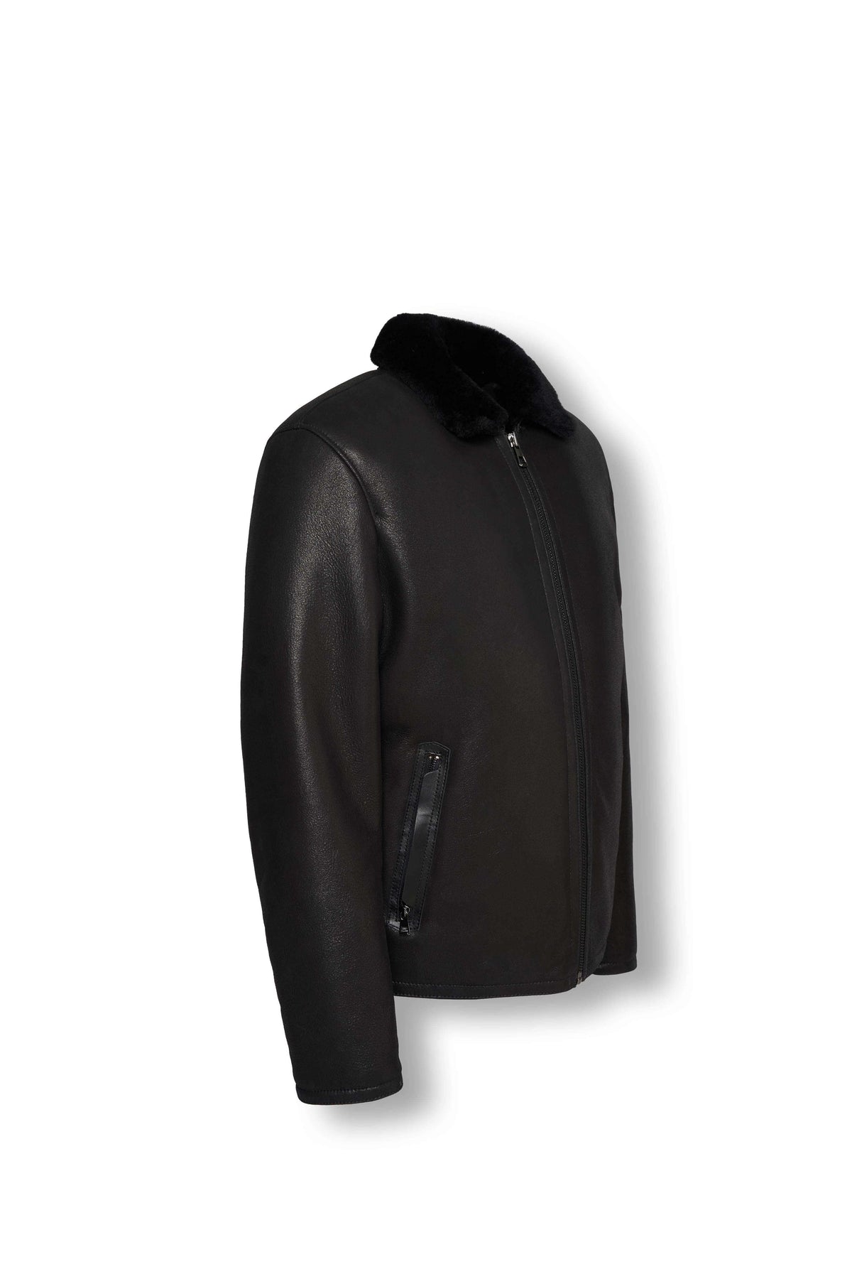 Noir Shearling leather jacket for men with black finish and shearling collar