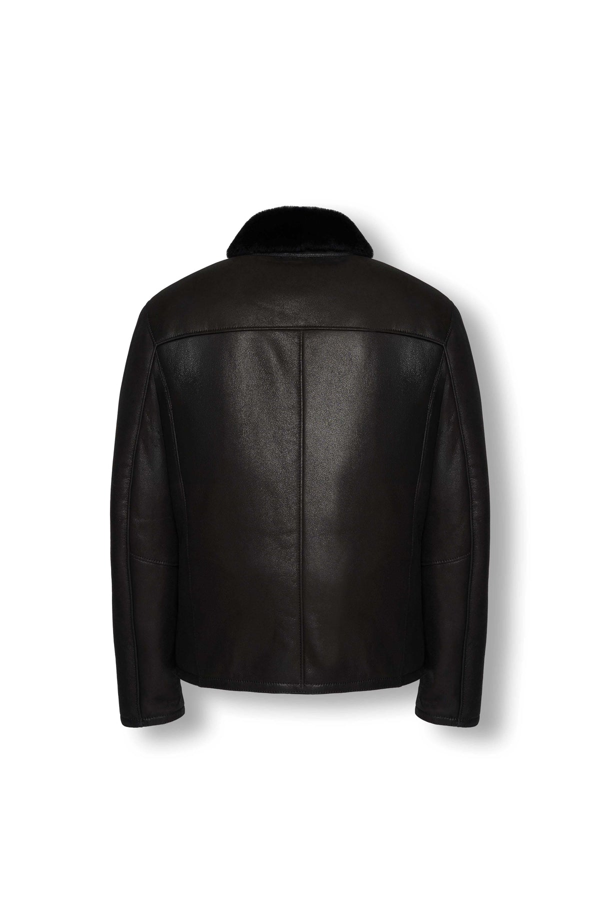 Men's Noir Shearling Leather Jacket with black finish and shearling collar, showcasing luxury and warmth