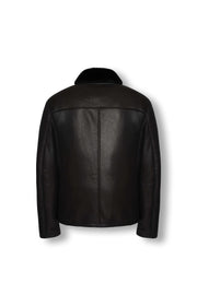 Men's Noir Shearling Leather Jacket with black finish and shearling collar, showcasing luxury and warmth