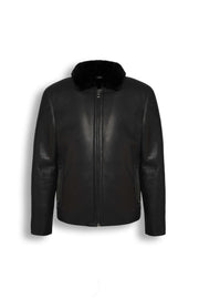 Noir Shearling Leather Jacket in black with shearling collar for men, crafted from premium genuine leather