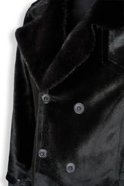 Zalvaro Noir Shearling Coat in premium leather with oversized shearling collar and double-breasted front, crafted for winter luxury and warmth