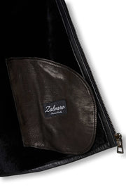 Noir Shearling leather jacket for men with black finish and shearling collar, handcrafted in Turkey