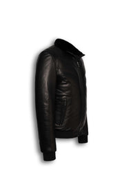 Noir Quilted Shearling Leather Bomber jacket with premium lamb leather and soft shearling collar