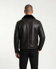 Noir Shearling Leather Jacket in black with shearling collar for luxurious cold weather style