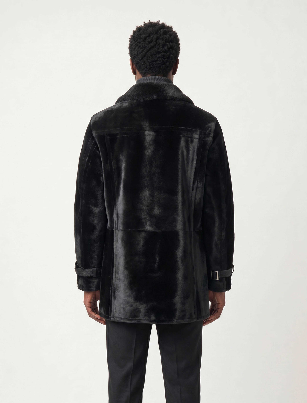Noir Shearling Coat handcrafted premium leather with oversized collar and double-breasted front for winter luxury