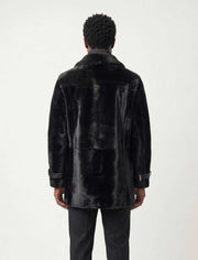Noir Shearling Coat handcrafted premium leather with oversized collar and double-breasted front for winter luxury