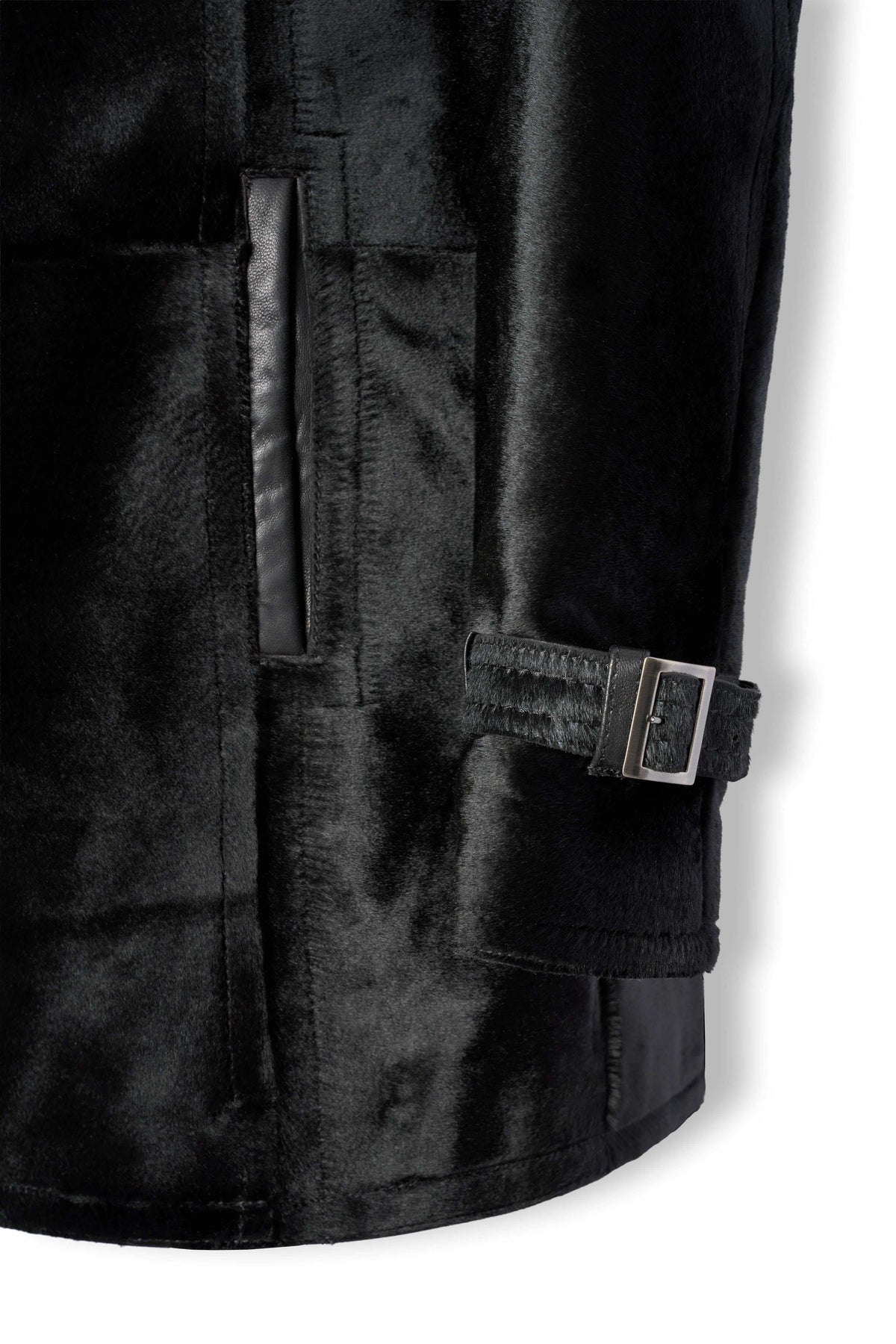 Noir Shearling Coat handcrafted premium leather with oversized collar and double-breasted design for winter luxury