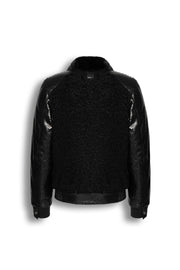 Noir Python & Astrakhan Leather Bomber Jacket with mink collar, handmade luxury outerwear