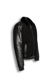 Noir Python & Astrakhan Leather Bomber Jacket with mink collar handcrafted luxury design