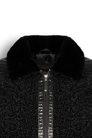 Noir Python and Astrakhan leather bomber jacket with mink collar handcrafted in Turkey