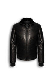 Noir Quilted Shearling Leather Bomber jacket with lamb leather and soft shearling collar for winter luxury