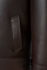 Dark Brown Genuine Shearling Leather Aviator Jacket with natural shearling lining